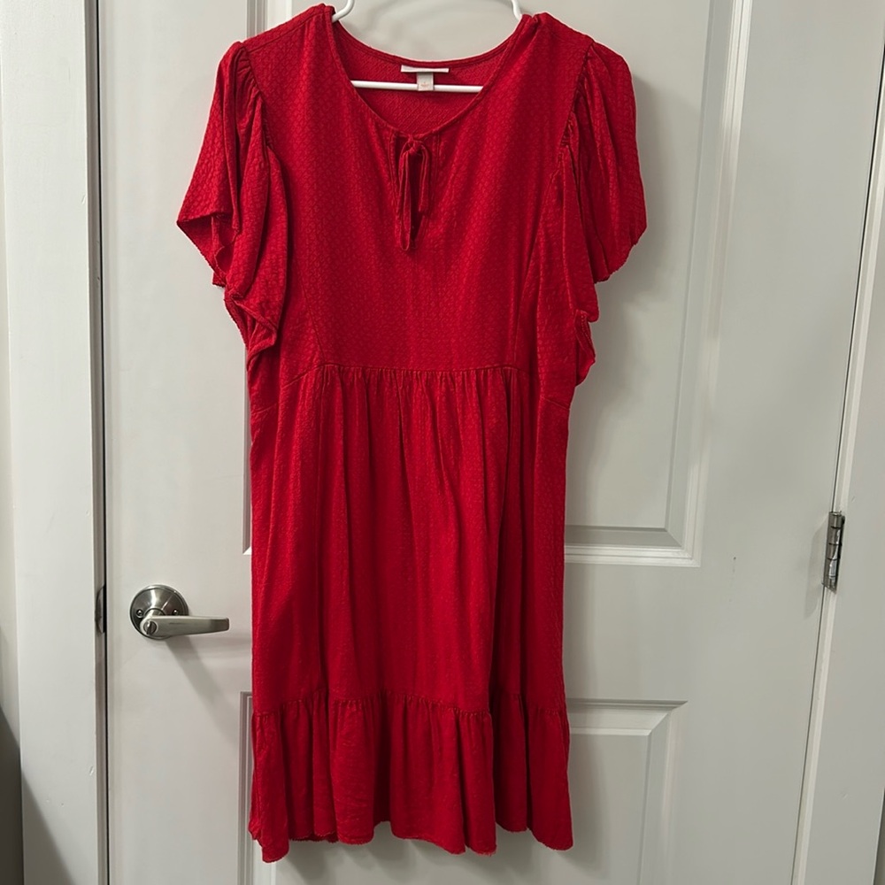 Women’s Knox Rose Red Tiered Short Sleeve Dress with Pockets (Large)